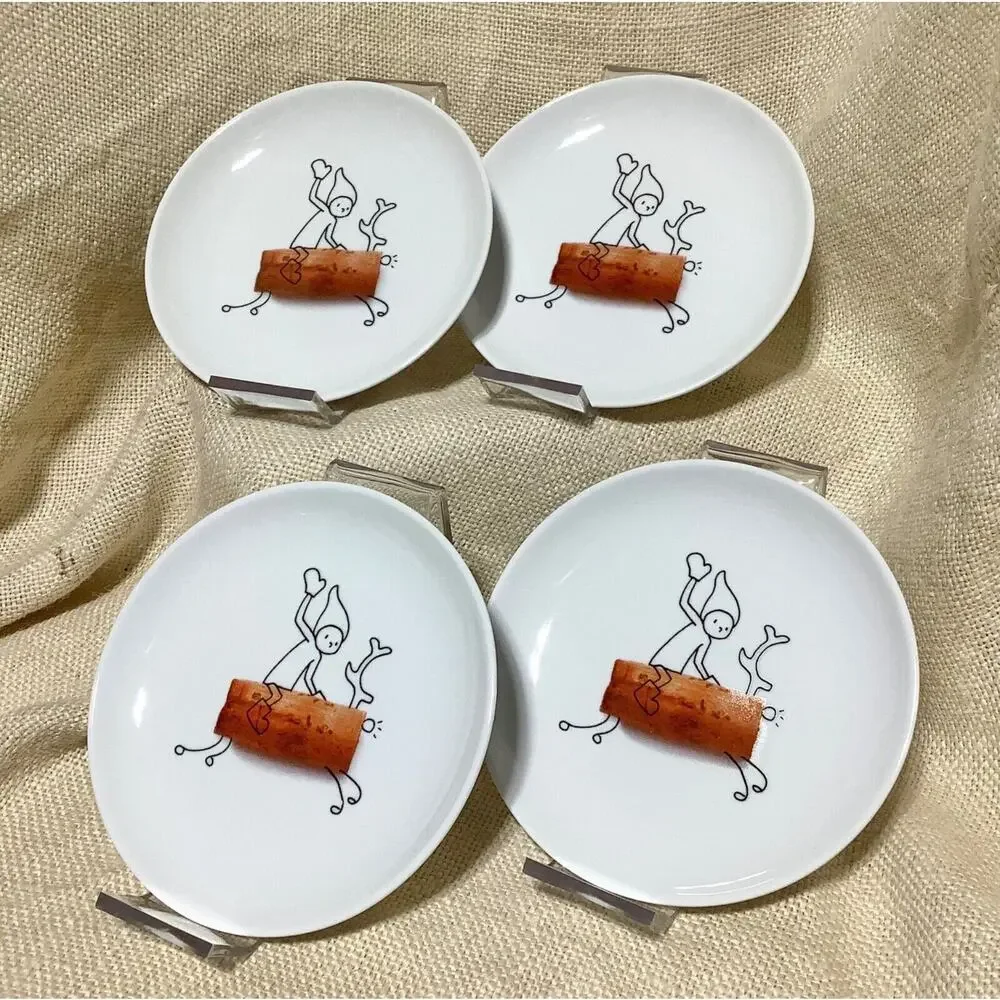 Set of 4 CRATE & BARREL CB2 fun SAMMY REINDEER stick figure appetizer plates